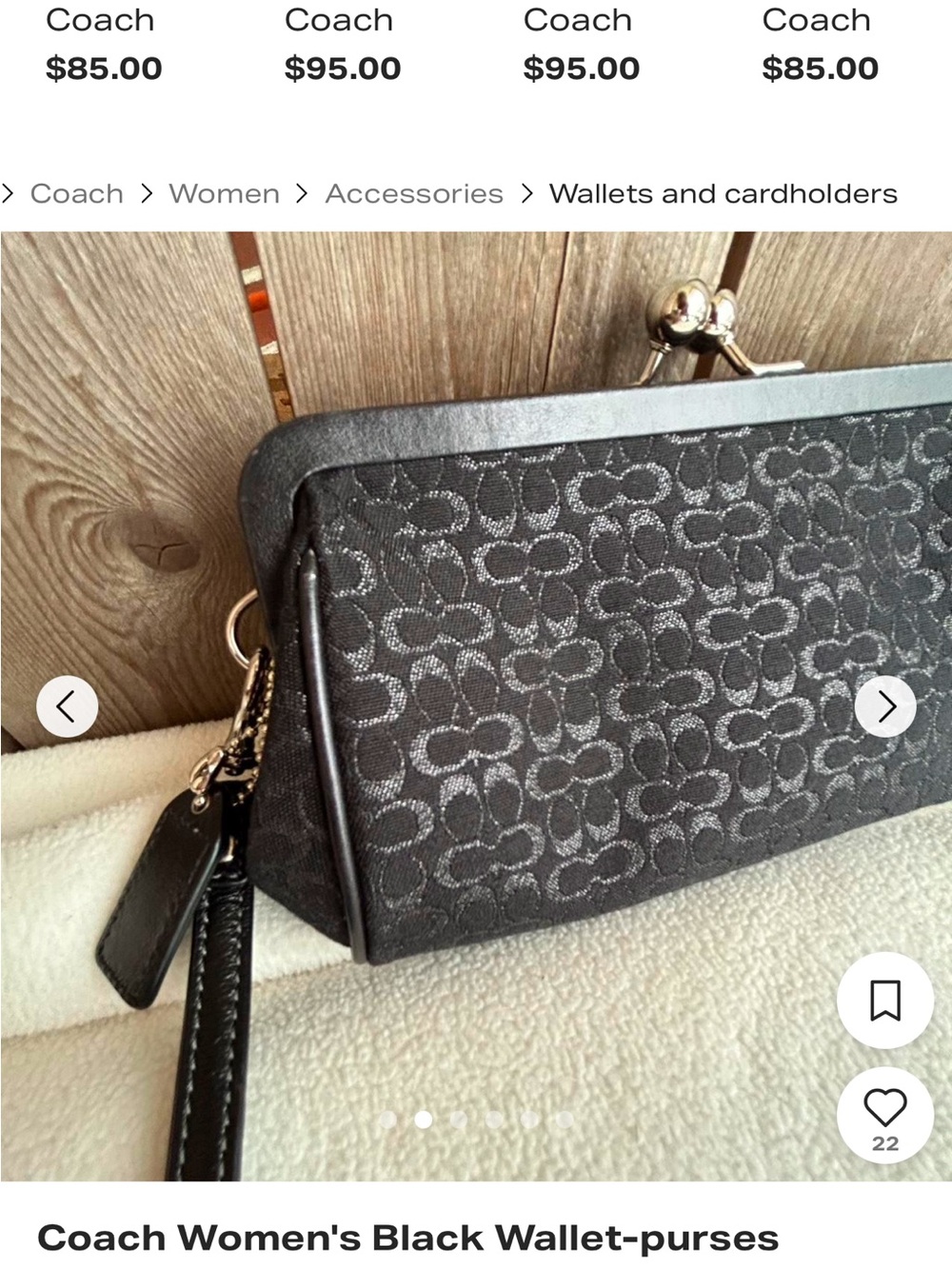 Coach Vintage 2004 NWOT Black Signature Jacquard Kiss-Lock Wristlet